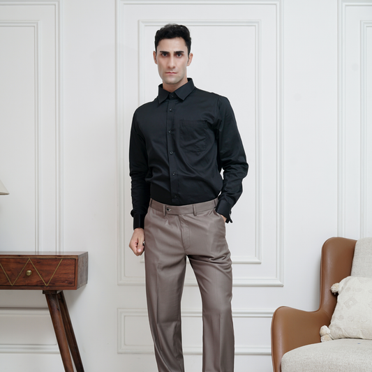 Black Cotton Satin Formal Shirt for Men – French Cuffs
