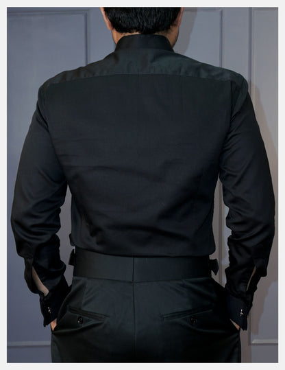 Black Cotton Satin Formal Shirt for Men – French Cuffs | Dignity | Back view