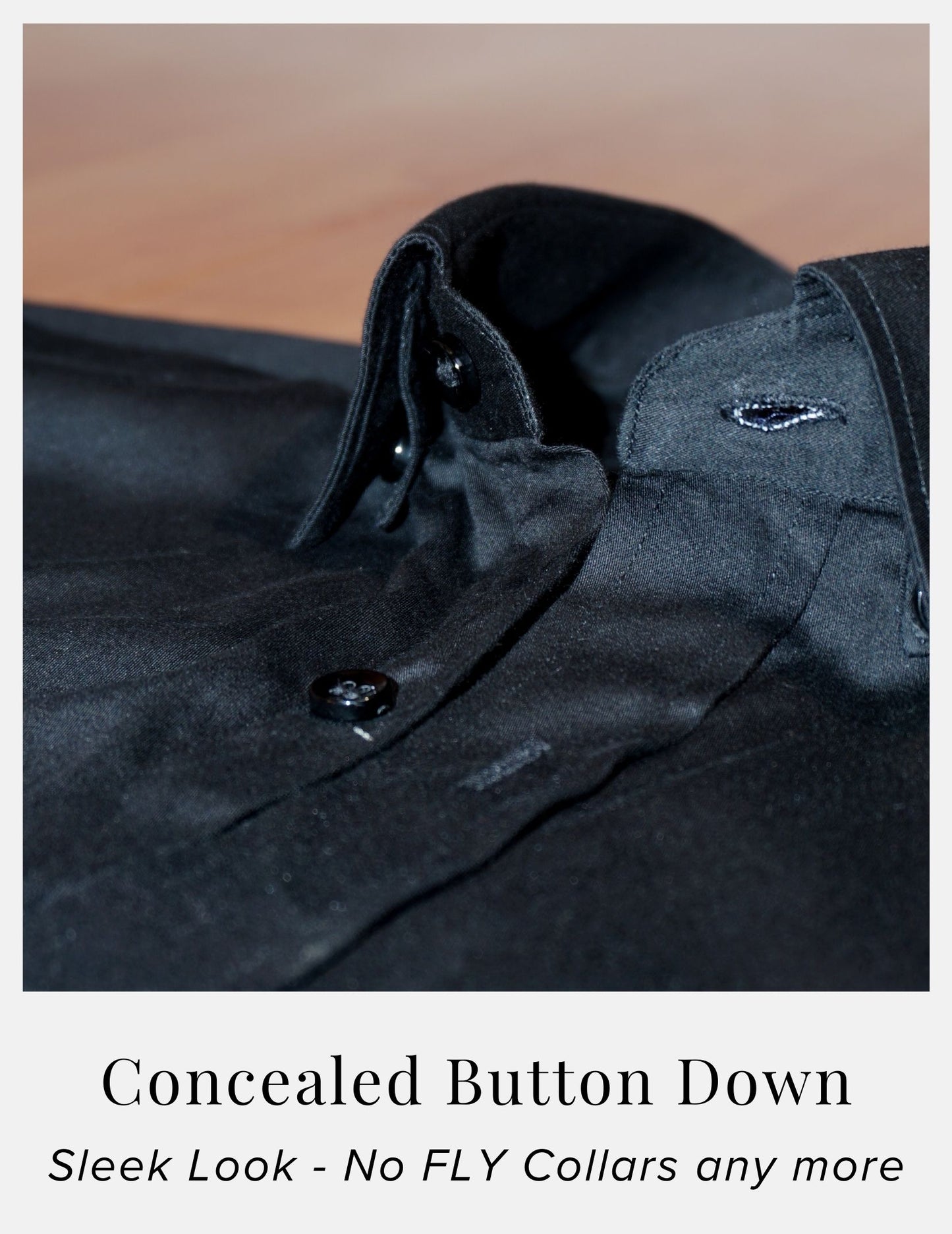 Black Cotton Satin Formal Shirt for Men – French Cuffs | Dignity | Concealed Button Down Collar View