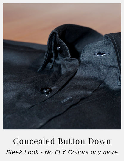 Black Cotton Satin Formal Shirt for Men – French Cuffs | Dignity | Concealed Button Down Collar View