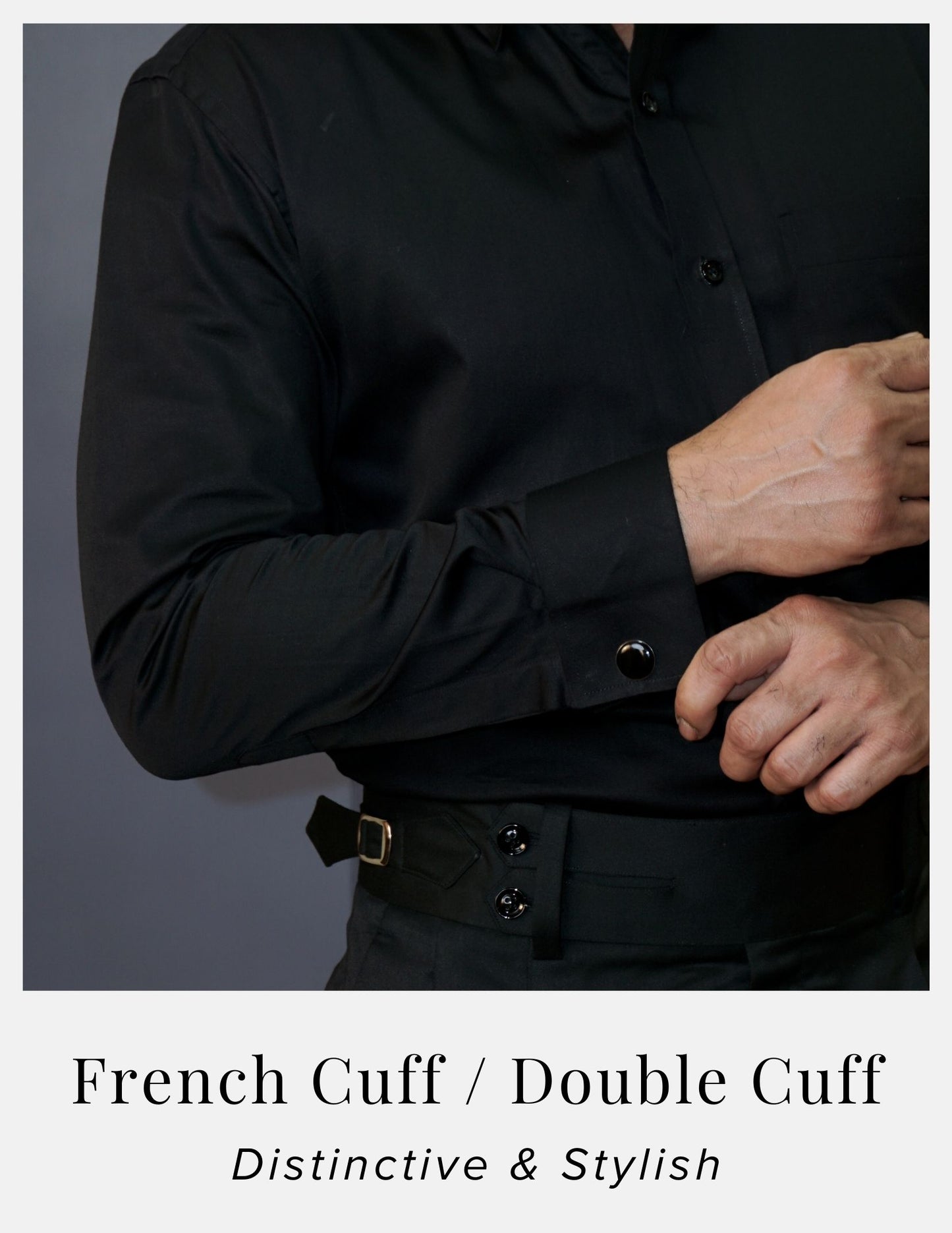 Black Cotton Satin Formal Shirt for Men – French Cuffs | Dignity | Free Cuff Links View