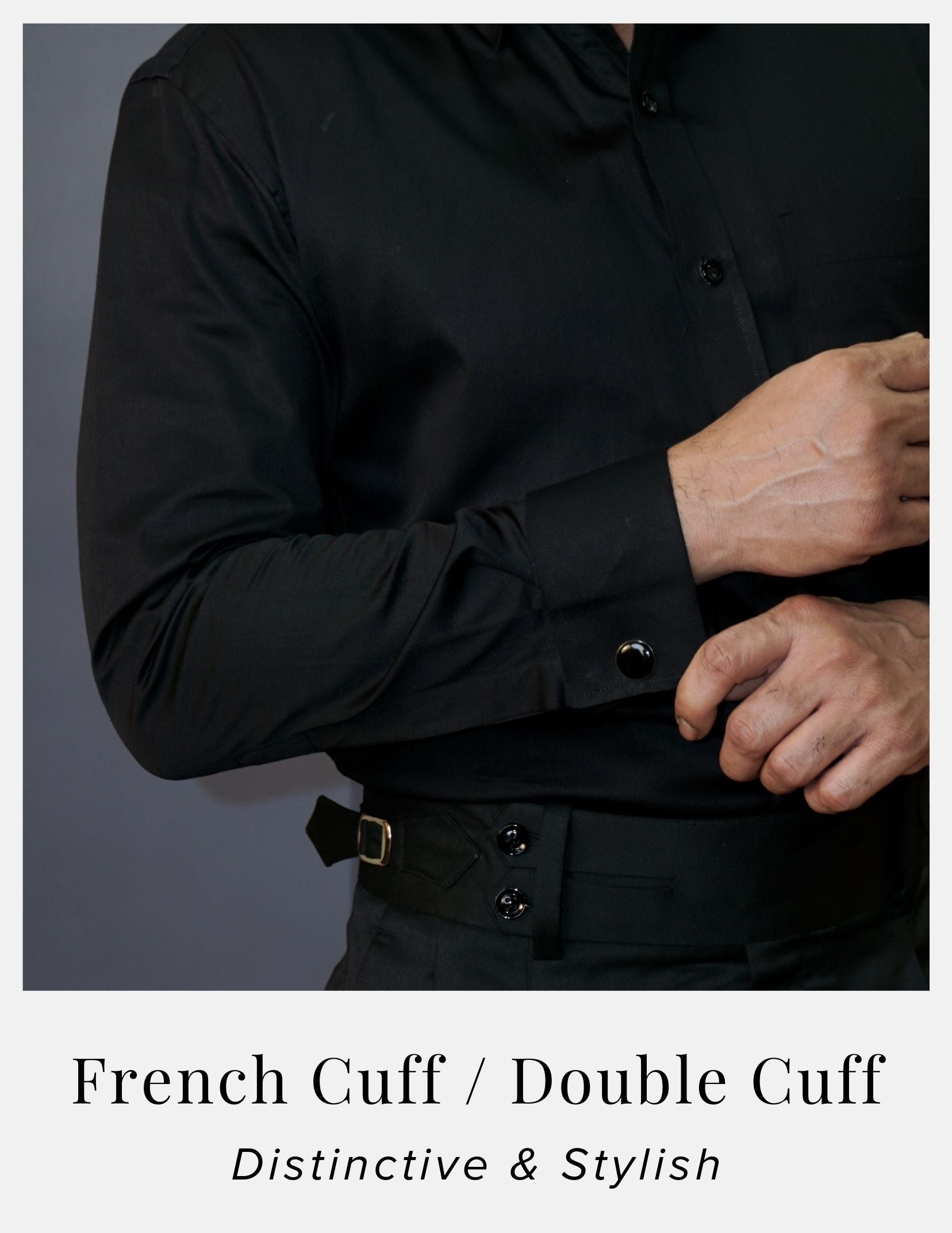 Black Cotton Satin Formal Shirt for Men – French Cuffs | Dignity | Free Cuff Links View