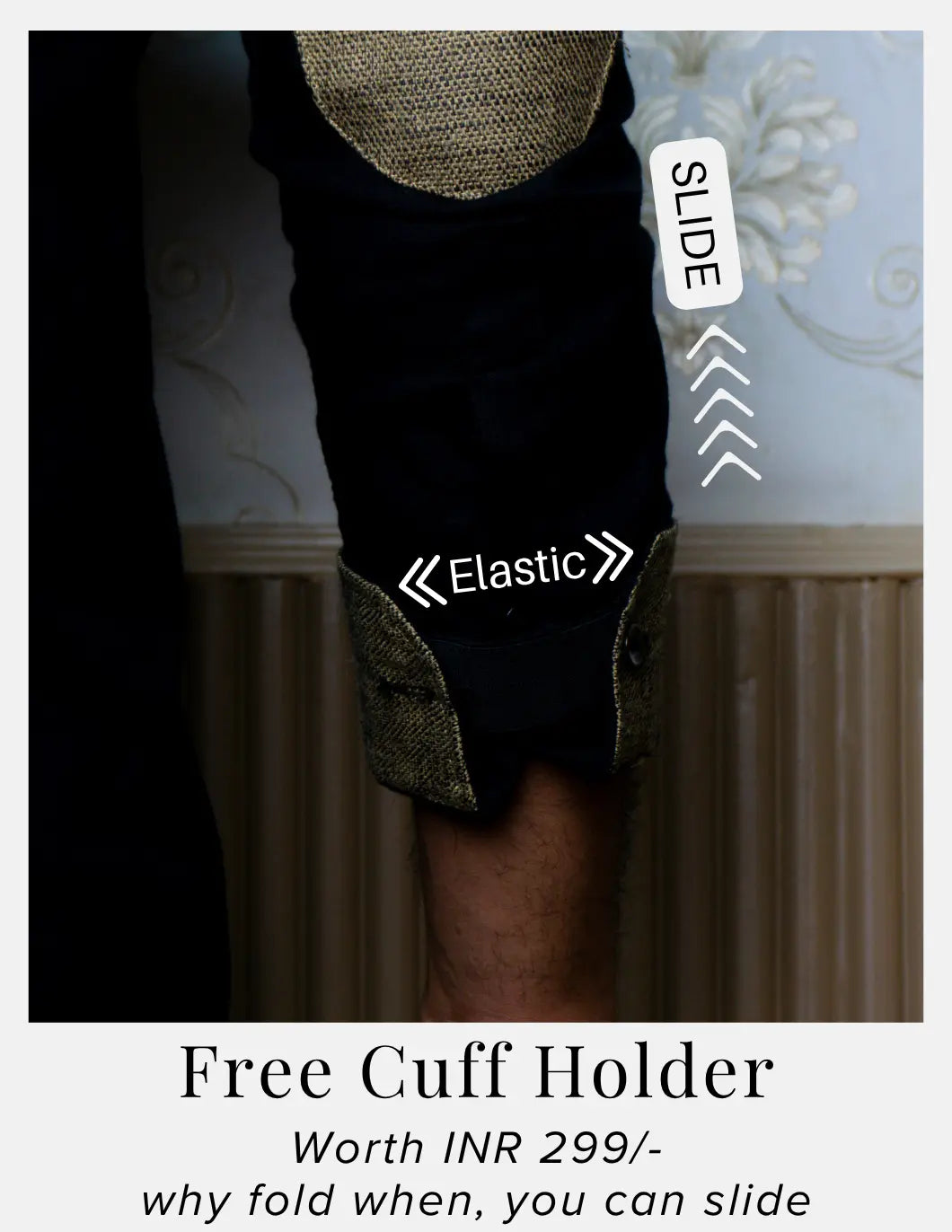 Black Linen Shirt for Men – Mandarin Collar & Brown Contrast Details | Dignity | Complimentary Cuff Holder Detail View