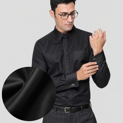 Black Cotton Satin Formal Shirt for Men – French Cuffs
