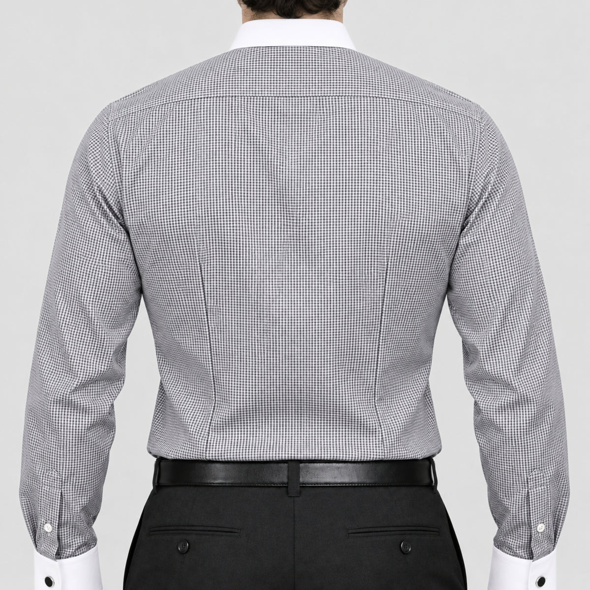 Black Check Formal Shirt for Men – White Contrast Collar & French Cuffs
