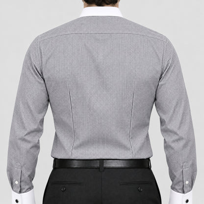 Black Check Formal Shirt for Men – White Contrast Collar & French Cuffs
