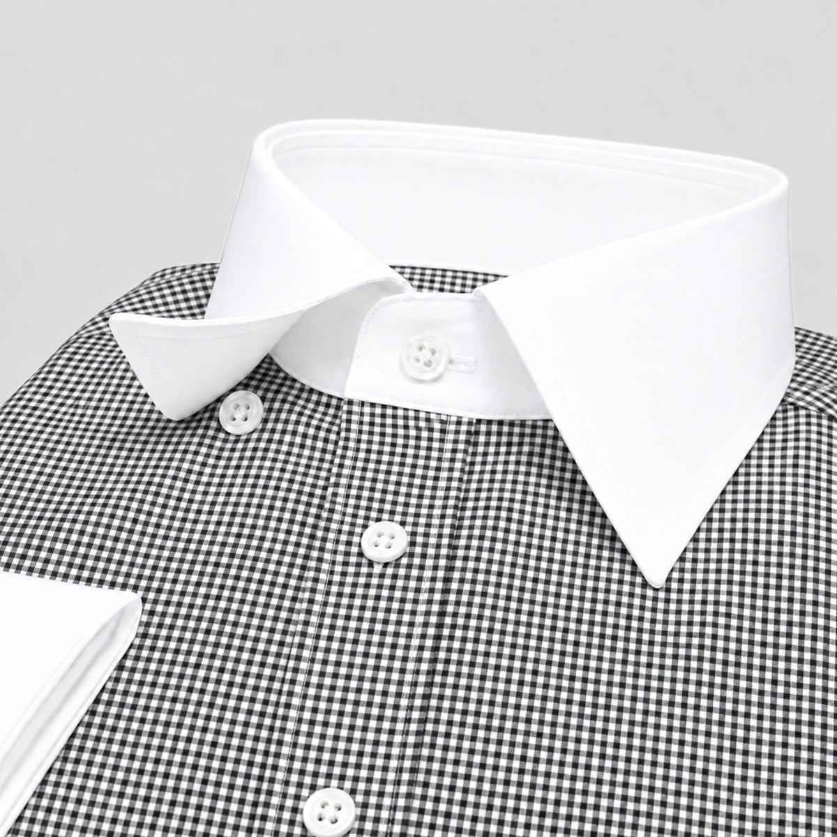 Black Check Formal Shirt for Men – White Contrast Collar & French Cuffs
