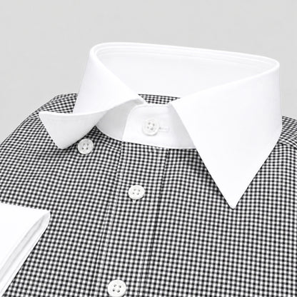 Black Check Formal Shirt for Men – White Contrast Collar & French Cuffs