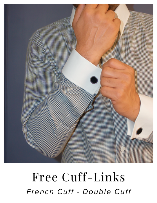 Black and White Check Cotton Formal Shirt With Contrast White Collar and French Cuffs | Dignity | Cuff Links View