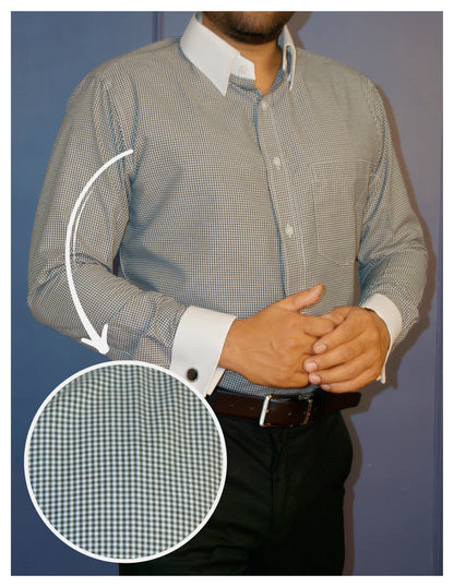 Black and White Check Cotton Formal Shirt With Contrast White Collar and French Cuffs | Dignity | Front View