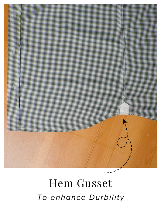 Black and White Check Cotton Formal Shirt With Contrast White Collar and French Cuffs | Dignity | Hem Gusset View