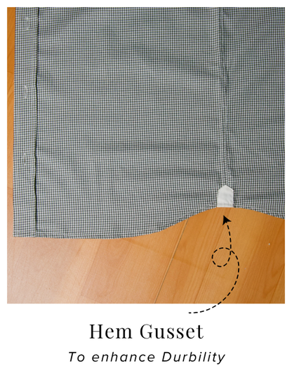 Black and White Check Cotton Formal Shirt With Contrast White Collar and French Cuffs | Dignity | Hem Gusset View