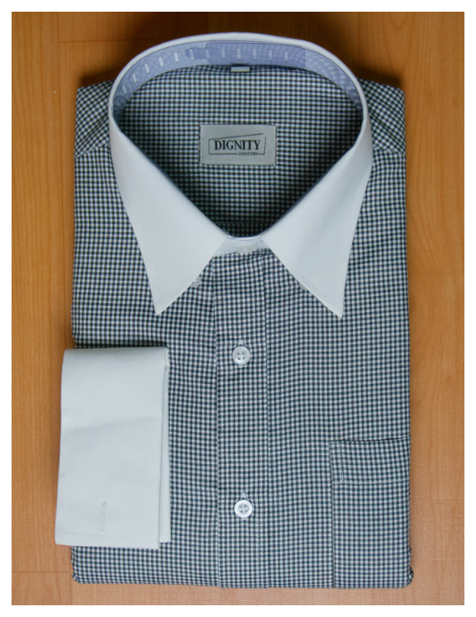 Black and White Check Cotton Formal Shirt With Contrast White Collar and French Cuffs | Dignity | Premium Packing View