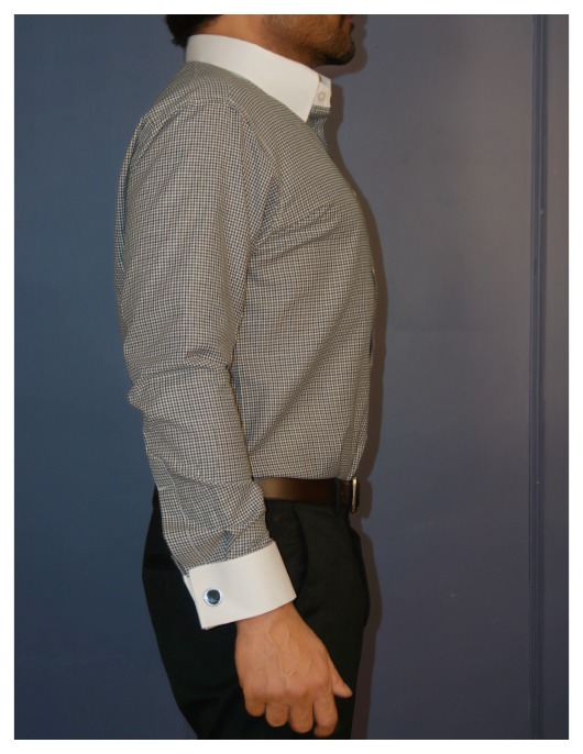 Black and White Check Cotton Formal Shirt With Contrast White Collar and French Cuffs | Dignity | Side View