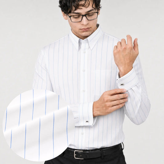 White with Blue Stripes Premium Luxury Giza Cotton - French Cuff