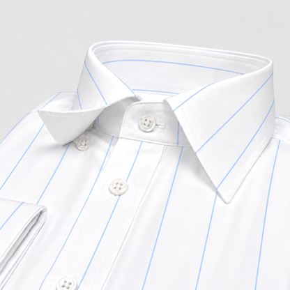 Blue-on-White Stripe Egyptian Giza Cotton Formal Shirt for Men – Twill Weave & French Cuffs