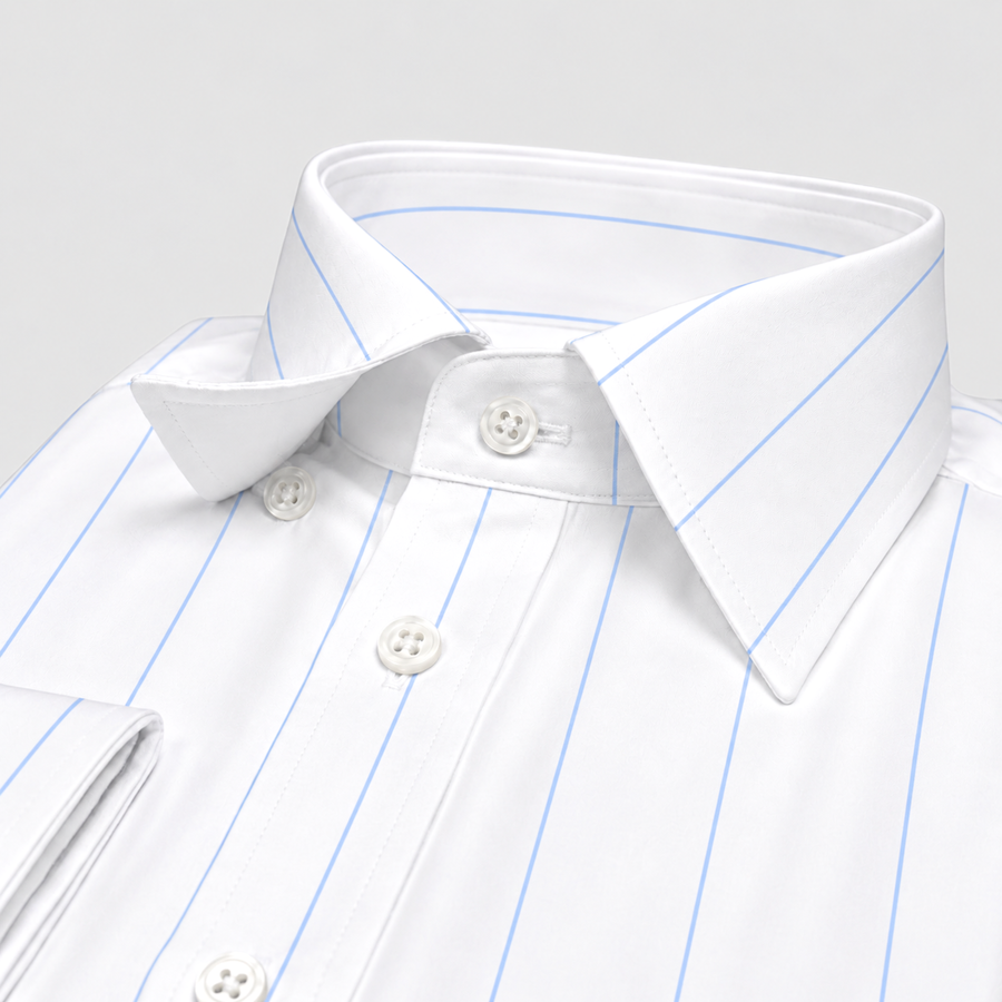 Blue-on-White Stripe Egyptian Giza Cotton Formal Shirt for Men – Twill Weave & French Cuffs