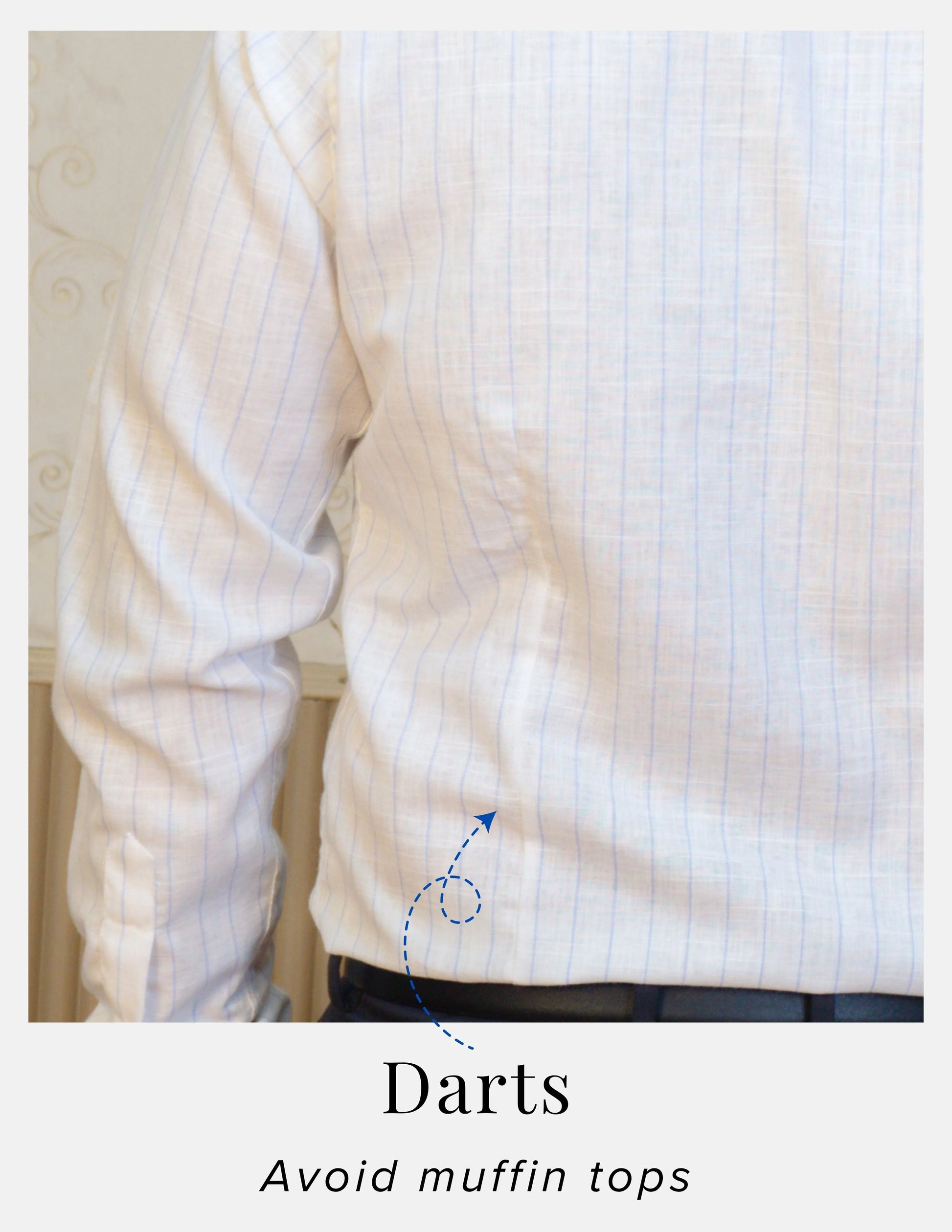 Blue Chalk Stripe Linen Shirt for Men – Button-Down Collar & Chest Pocket | Dignity | Back Darts Detail View