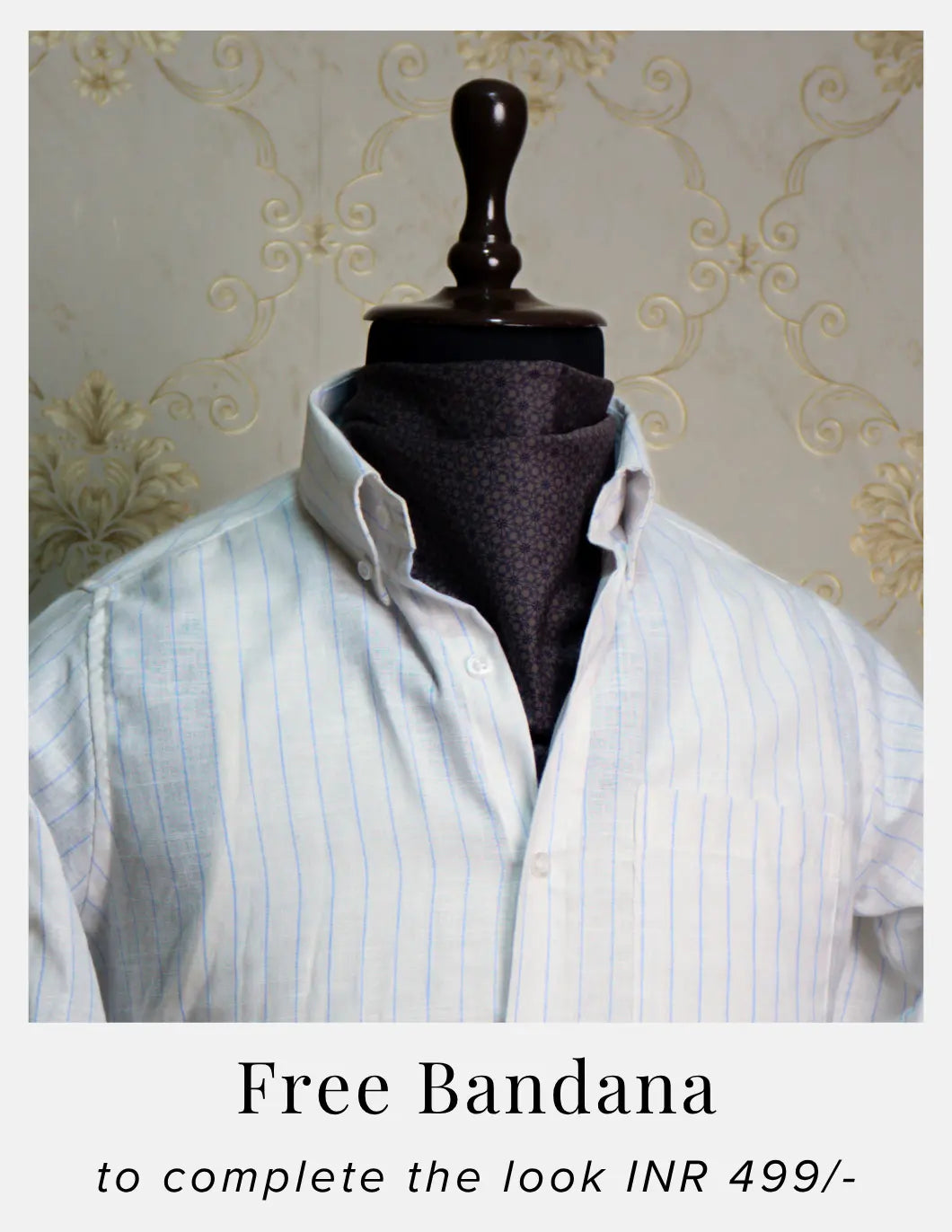 Blue Chalk Stripe Linen Shirt for Men – Button-Down Collar & Chest Pocket | Dignity | Complimentary Bandana Styling View