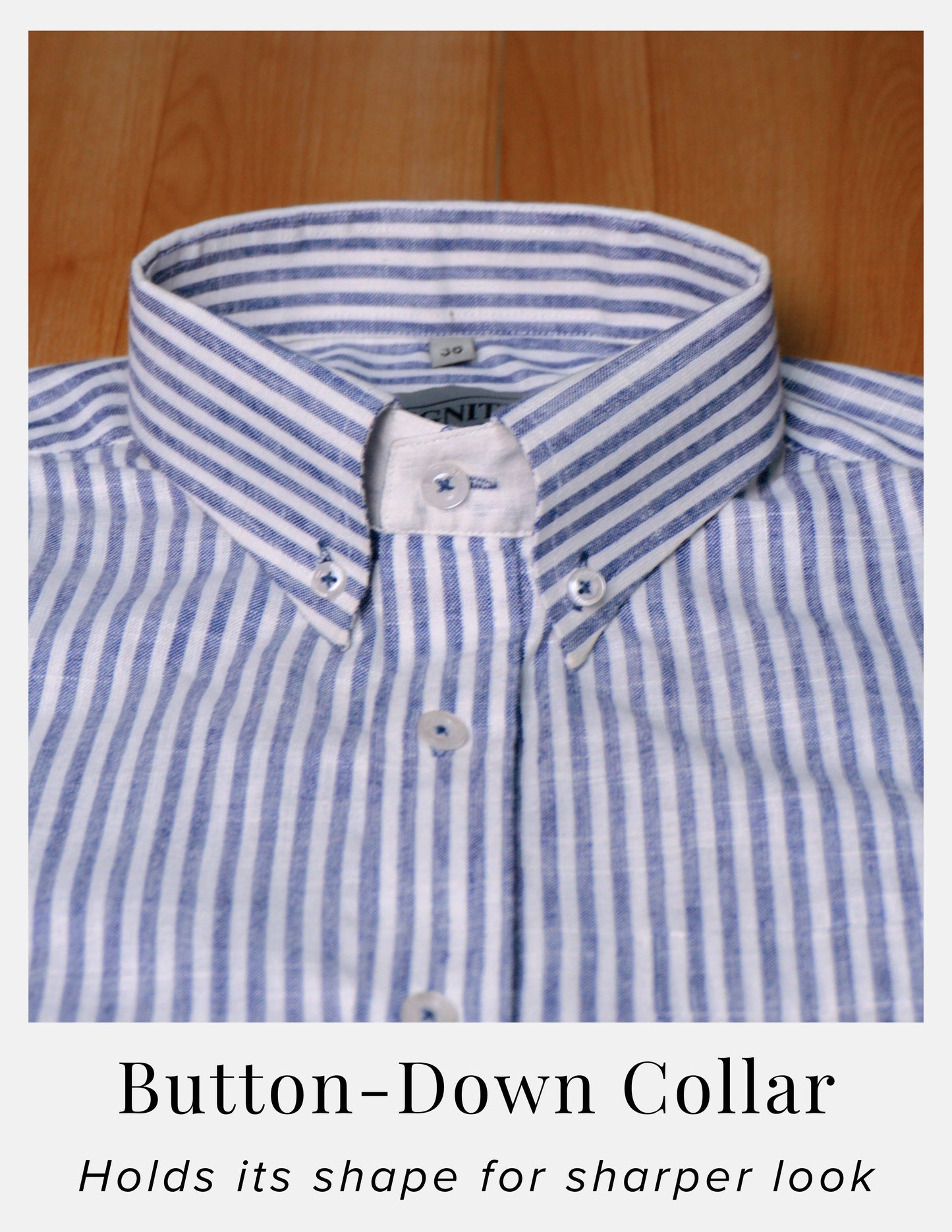 Blue Striped Linen Shirt for Men – White Contrast Button-Down Collar | Dignity | Button-Down Collar Detail View