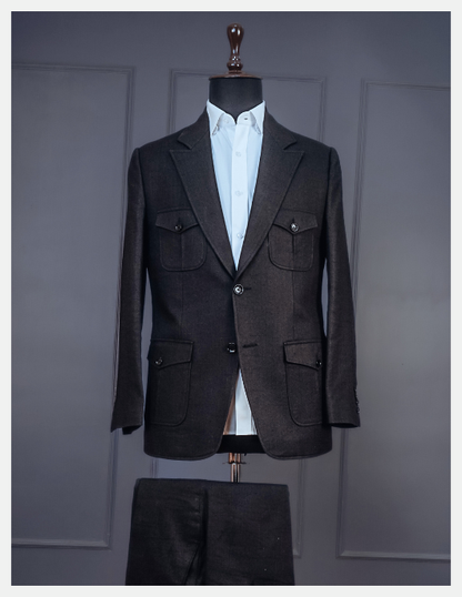 Single Breasted Double Button Suit with Patch Pockets
