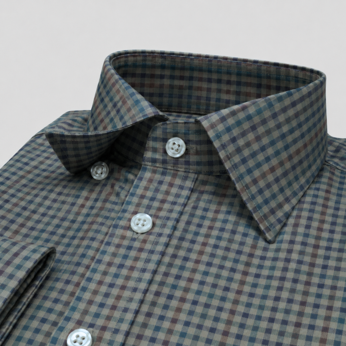 Green & Brown Micro-Check Egyptian Giza Cotton Formal Shirt for Men – Twill Weave & French Cuffs