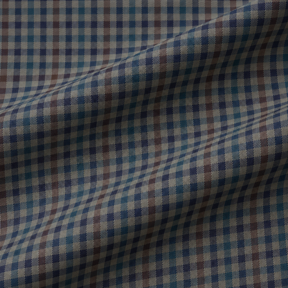 Green & Brown Micro-Check Egyptian Giza Cotton Formal Shirt for Men – Twill Weave & French Cuffs