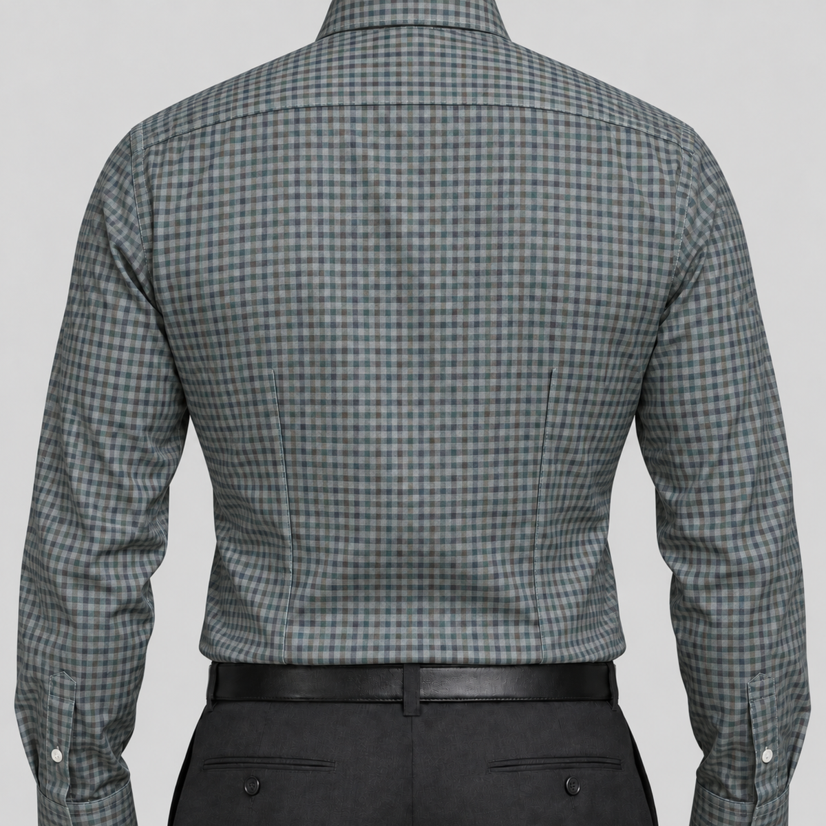 Green & Brown Micro-Check Egyptian Giza Cotton Formal Shirt for Men – Twill Weave & French Cuffs