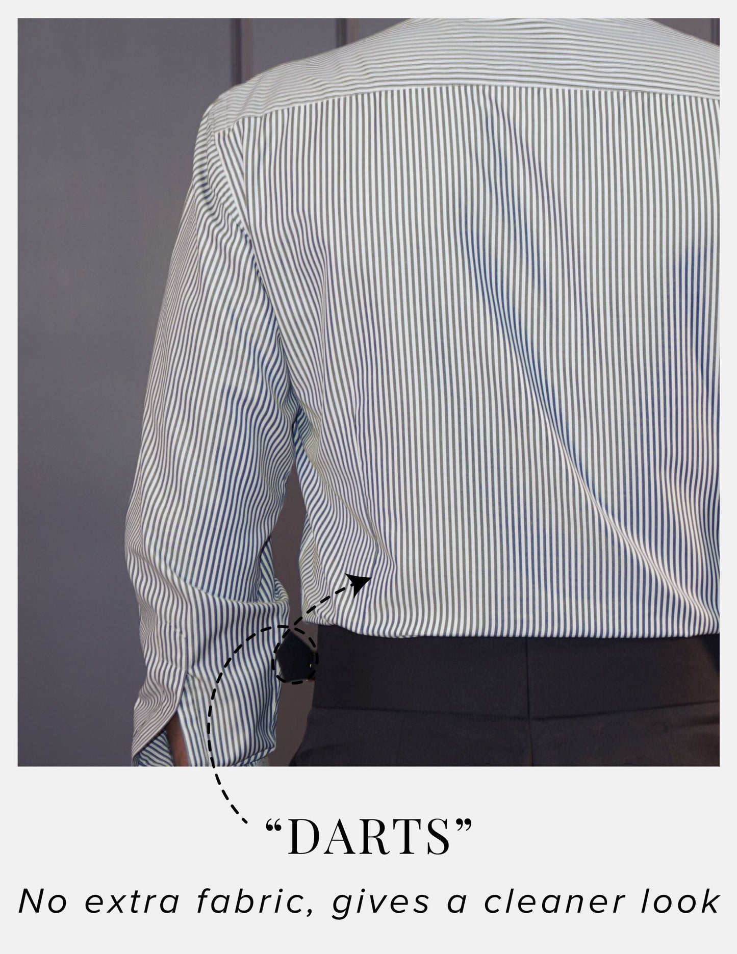 Grey Banker Stripe Formal Shirt With Contrast White Collar and French Cuffs | Dignity | Darts at the back to avoid muffin top