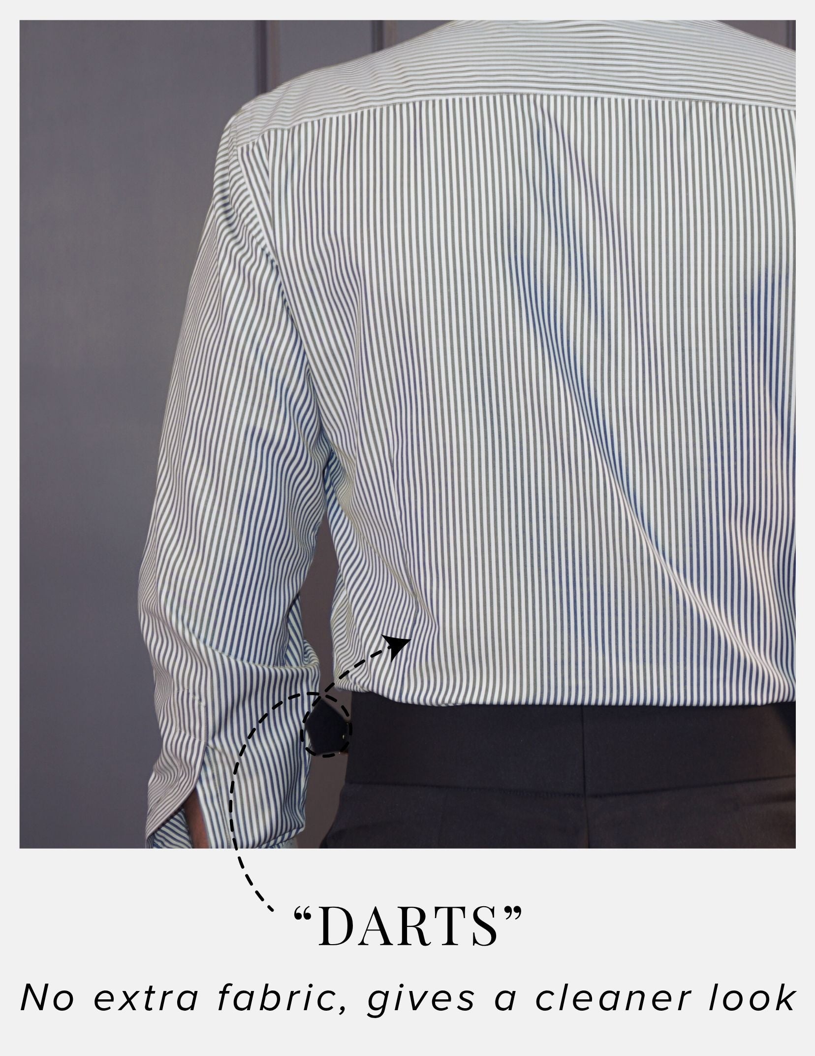 Grey Banker Stripe Formal Shirt With Contrast White Collar and French Cuffs | Dignity | Darts at the back to avoid muffin top