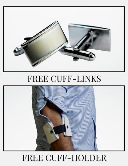 Grey Banker Stripe Formal Shirt With Contrast White Collar and French Cuffs | Dignity | Free Cuff Links and Cuff Holders
