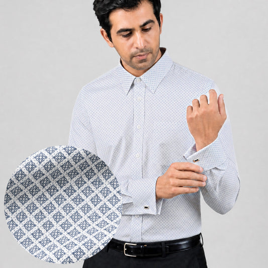 Grey Micro-Print Premium Luxury Cotton French Cuff Formal Shirt