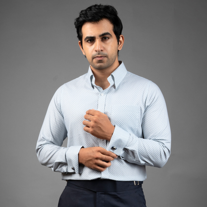 Grey Micro-Print Premium Luxury Cotton French Cuff Formal Shirt
