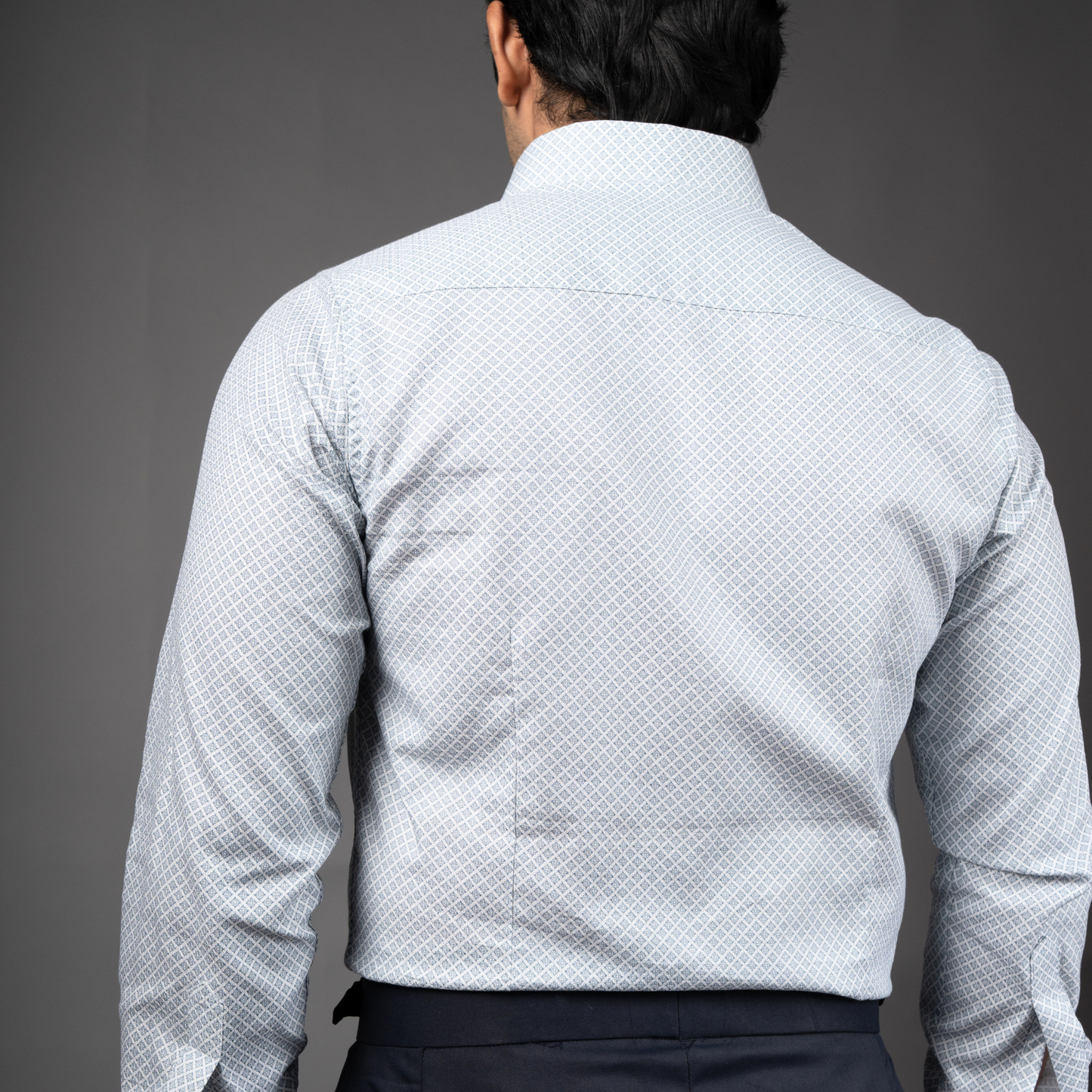 Grey Micro-Print Premium Luxury Cotton French Cuff Formal Shirt/ back view