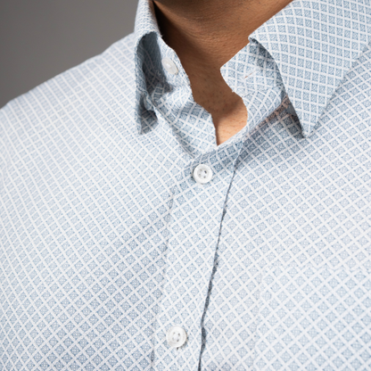 Grey Micro-Print Premium Luxury Cotton French Cuff Formal Shirt/ collar view