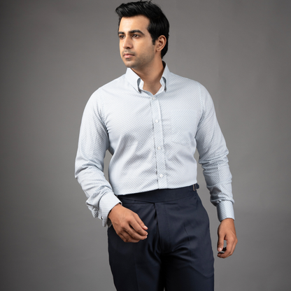 Grey Micro-Print Premium Luxury Cotton French Cuff Formal Shirt/ front view