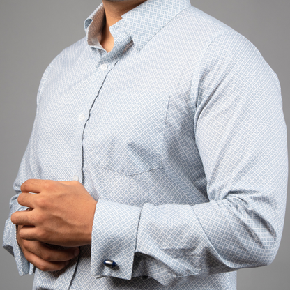 Grey Micro-Print Premium Luxury Cotton French Cuff Formal Shirt/ side view