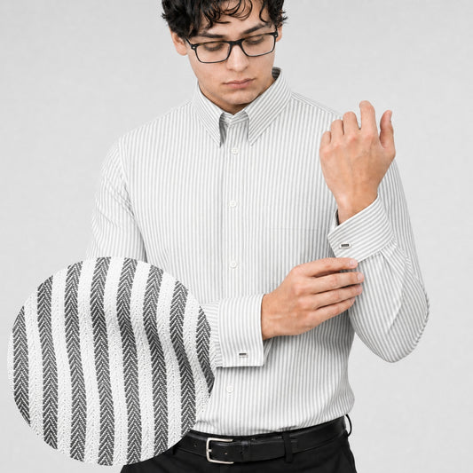Grey Striped Premium Luxury Giza Cotton - French Cuff