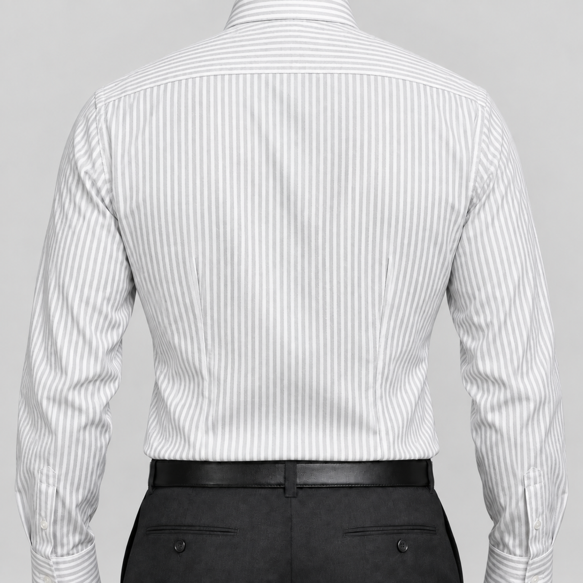 Grey Stripe Egyptian Giza Cotton Formal Shirt for Men – Herringbone Weave & French Cuffs