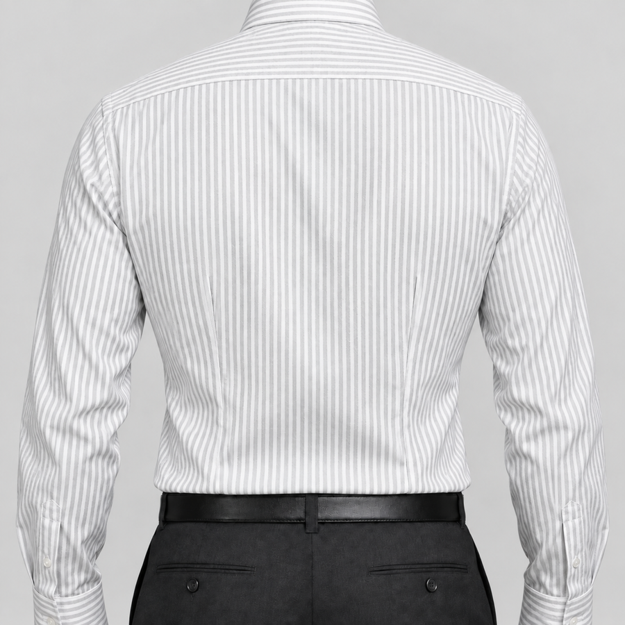 Grey Stripe Egyptian Giza Cotton Formal Shirt for Men – Herringbone Weave & French Cuffs