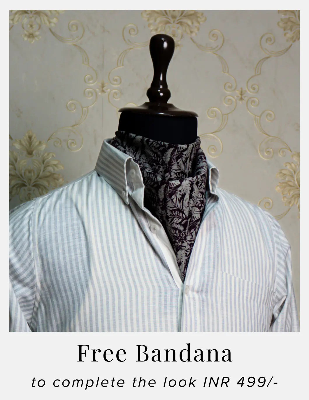 Grey Striped Linen Shirt for Men – White Contrast Button-Down Collar | Dignity | Complimentary Bandana Styling View