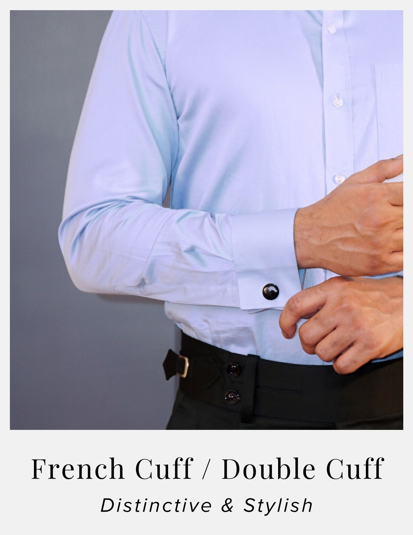 Light Blue Cotton Satin Formal Shirt for Men – French Cuffs | Dignity | Free Cuff Links View