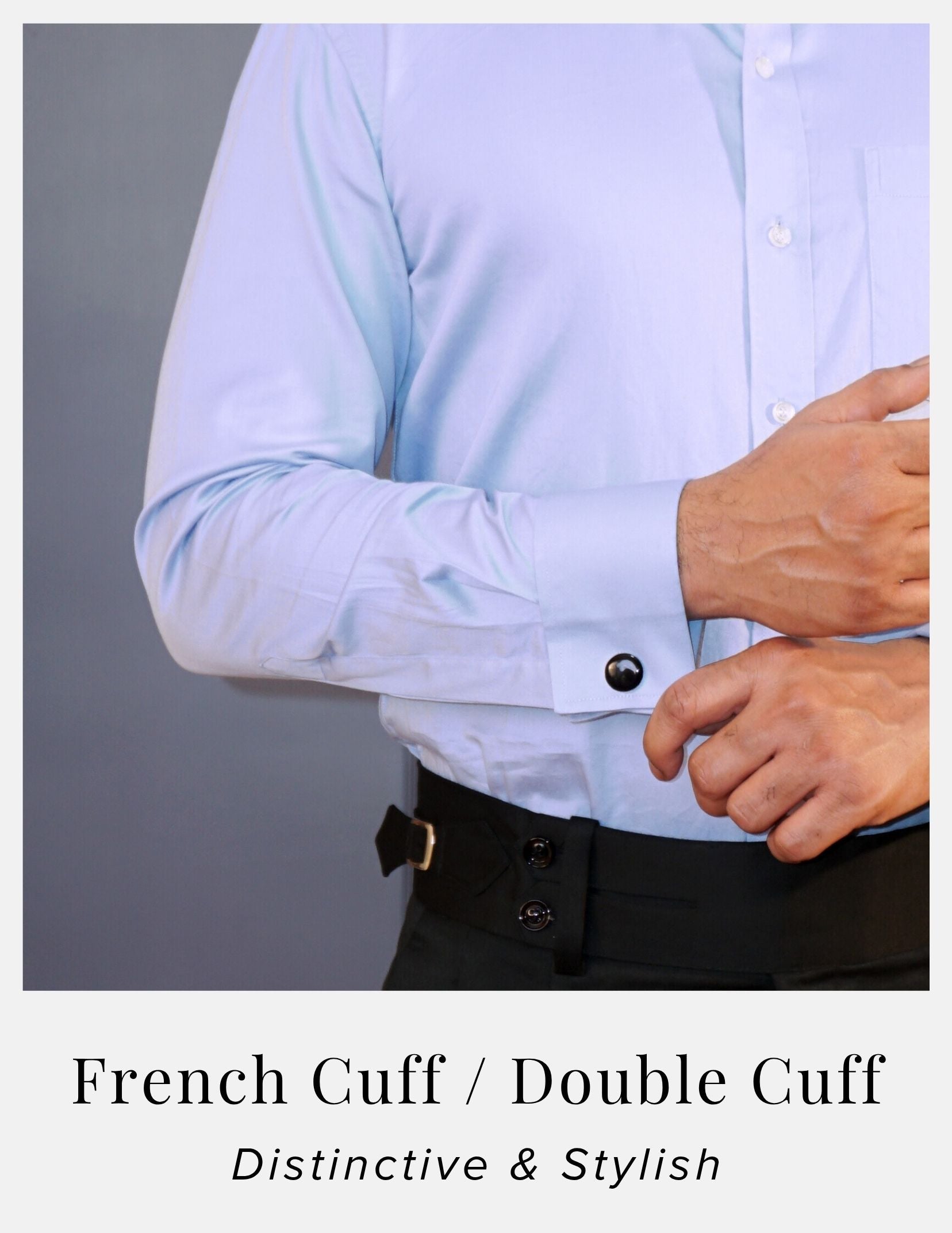 Light Blue Cotton Satin Formal Shirt for Men – French Cuffs | Dignity | Free Cuff Links View