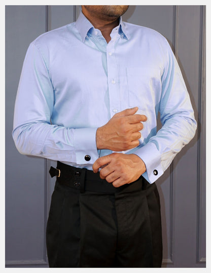 Light Blue Cotton Satin Formal Shirt for Men – French Cuffs | Dignity | Front View