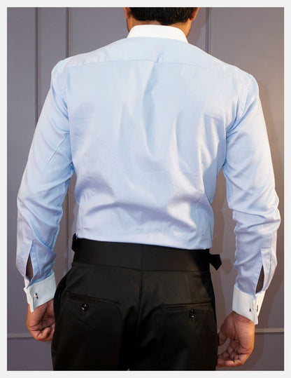 Light Blue Oxford Formal Shirt for Men – White Contrast Collar & French Cuffs | Dignity | Back View