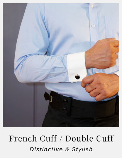 Light Blue Oxford Formal Shirt for Men – White Contrast Collar & French Cuffs | Dignity | Free Cuff Links View