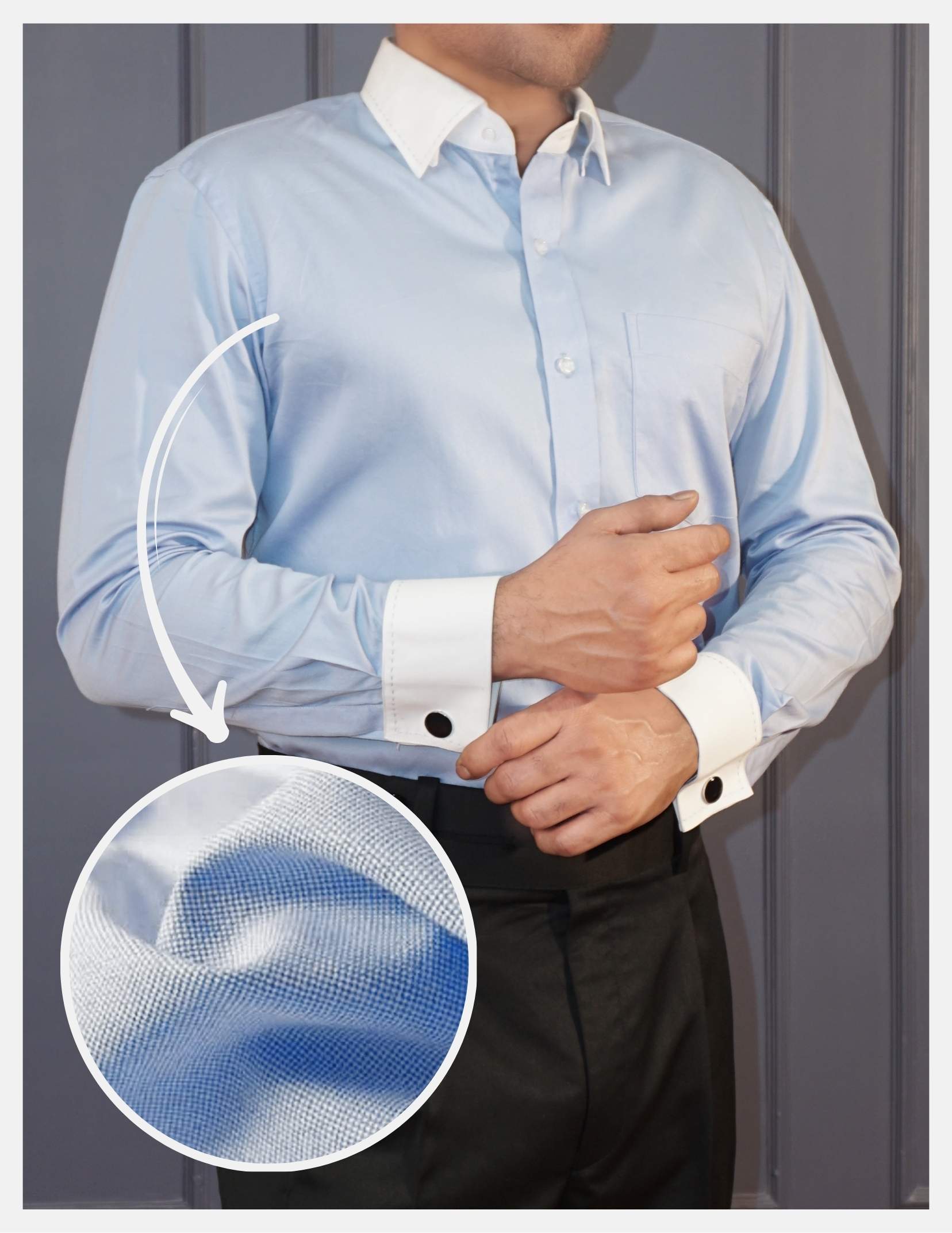 Light Blue Oxford Formal Shirt for Men – White Contrast Collar & French Cuffs | Dignity | Front View