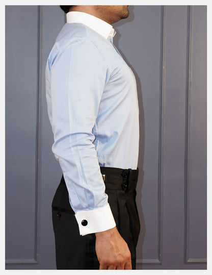 Light Blue Oxford Formal Shirt for Men – White Contrast Collar & French Cuffs | Dignity | Side View