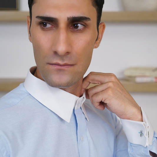 Light Blue Oxford Formal Shirt for Men – White Contrast Collar & French Cuffs/collar