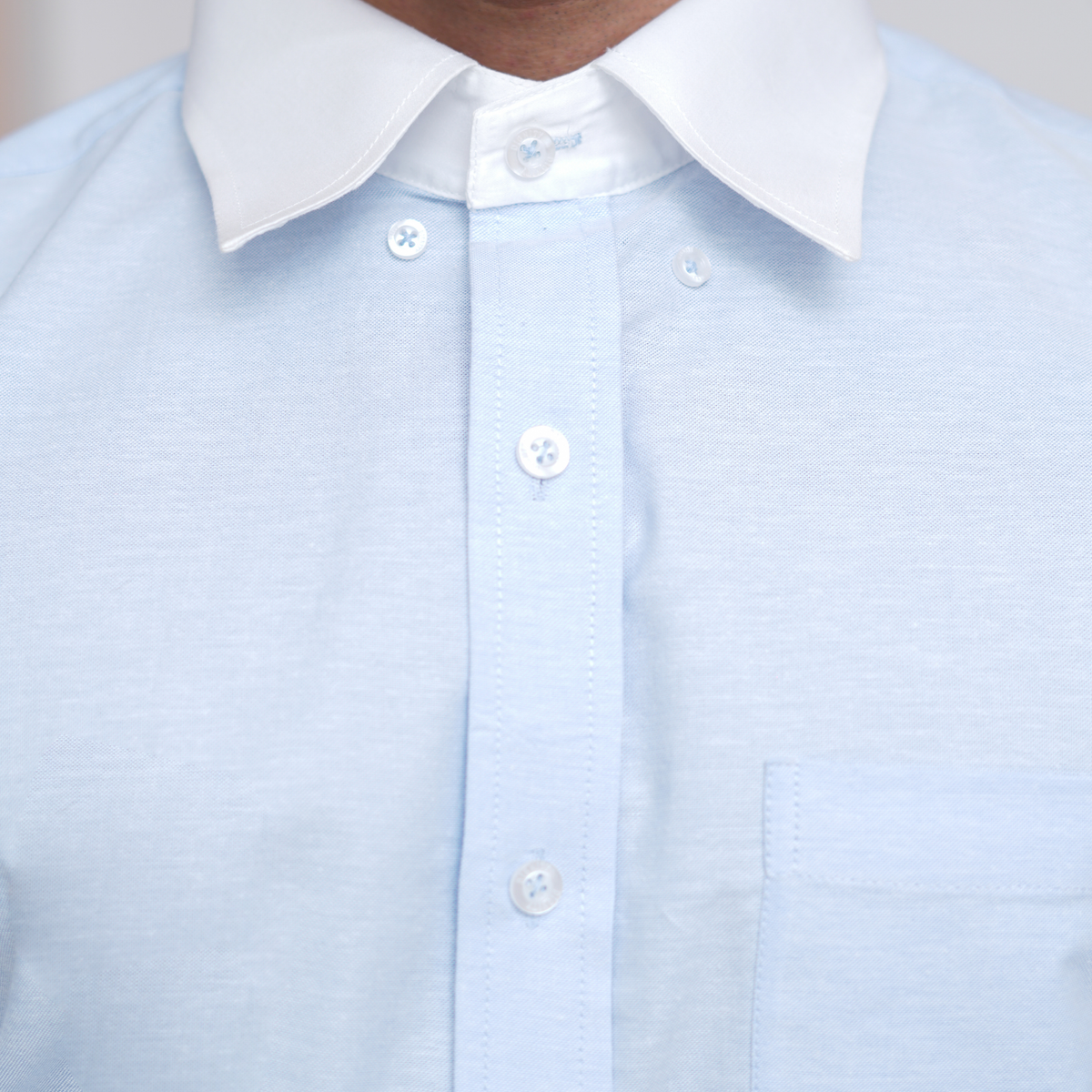 Light Blue Oxford Formal Shirt for Men – White Contrast Collar & French Cuffs/front view